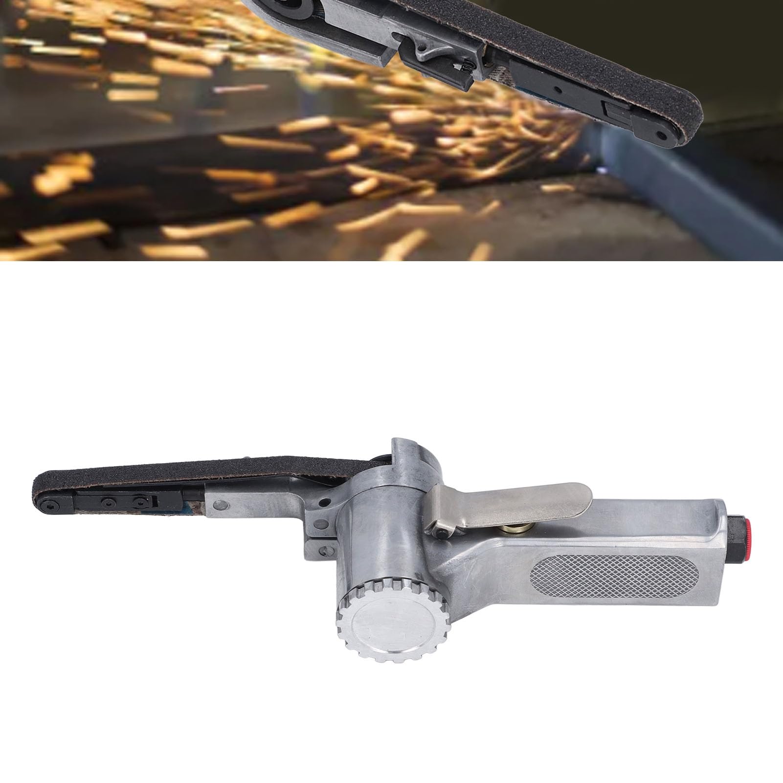 Lijadora de banda neumática de 1/4 de pulgada, herramienta neumática para trabajos en metal; kit de lijadora y pulidora con banda de 10 mm; lijadora de banda neumática de acero