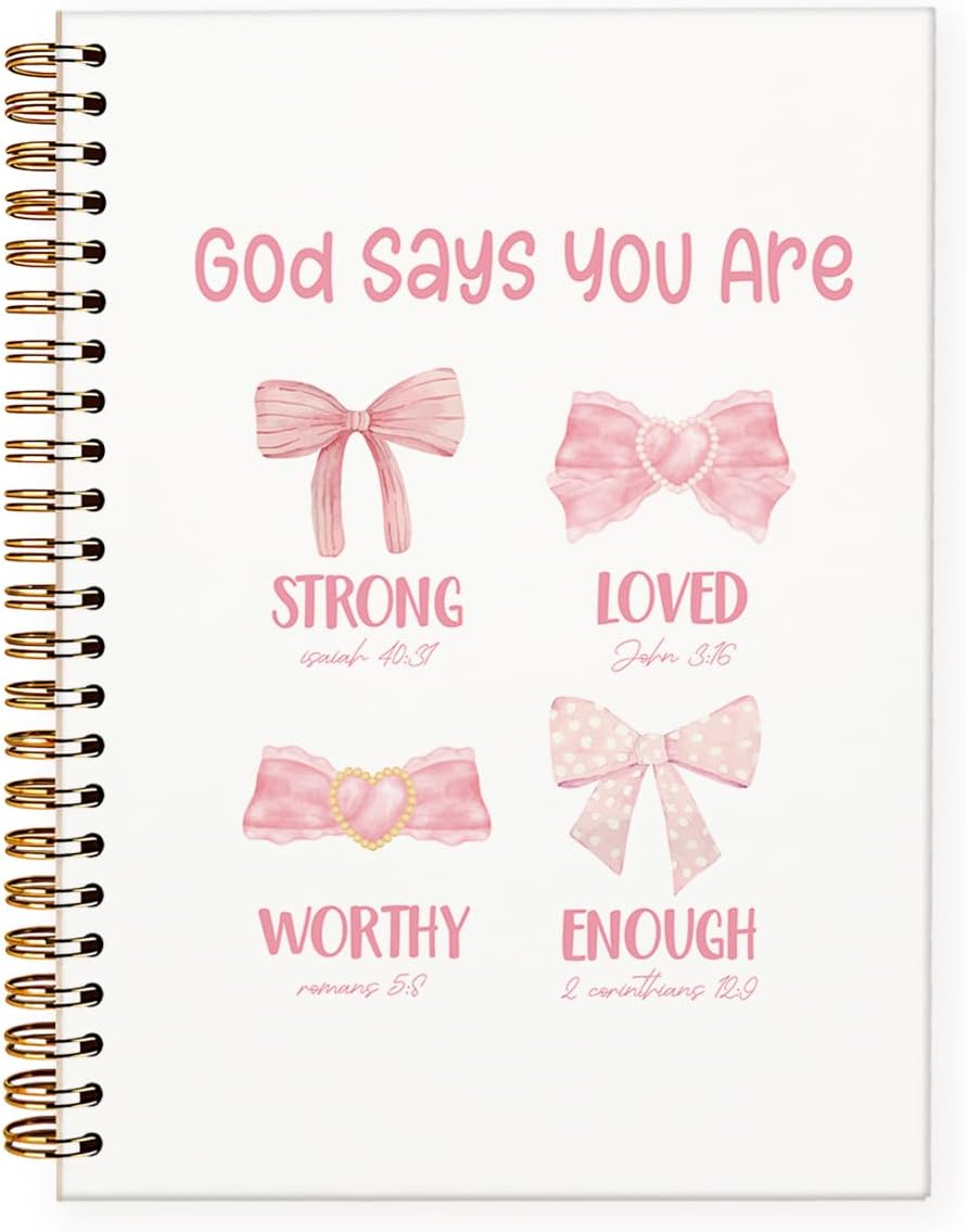 Bible Journal Notebook for Women Girls, Pink Bow Coquette Notebook, Christian Notebook for Women, Notebook for Bible Notes, Bible Journal Notebooks for Note Taking 5.5x8.3 Inch