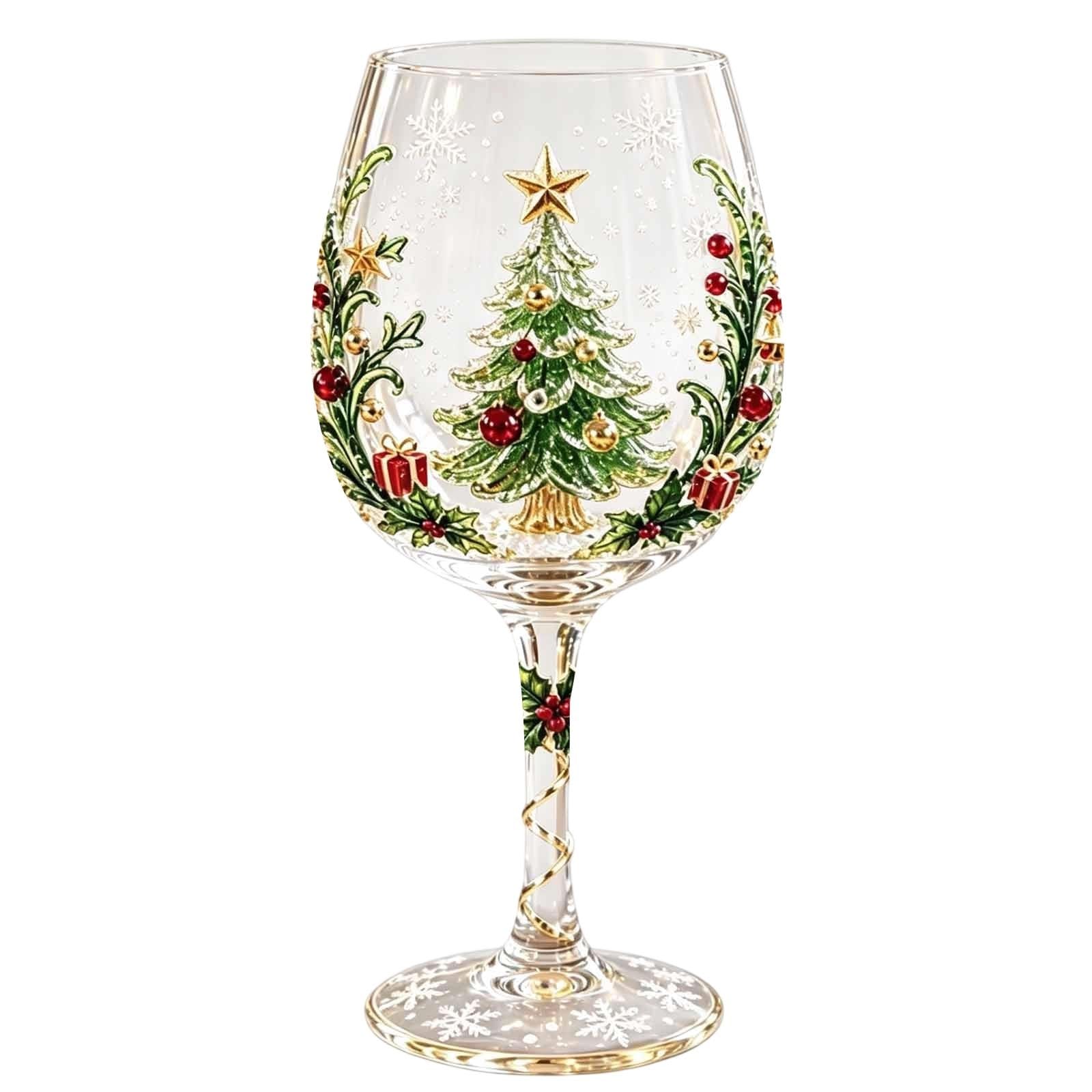 JytxhgzrVZ Christmas Wine Glasses Set of 6, Holiday Drinking Glass，D