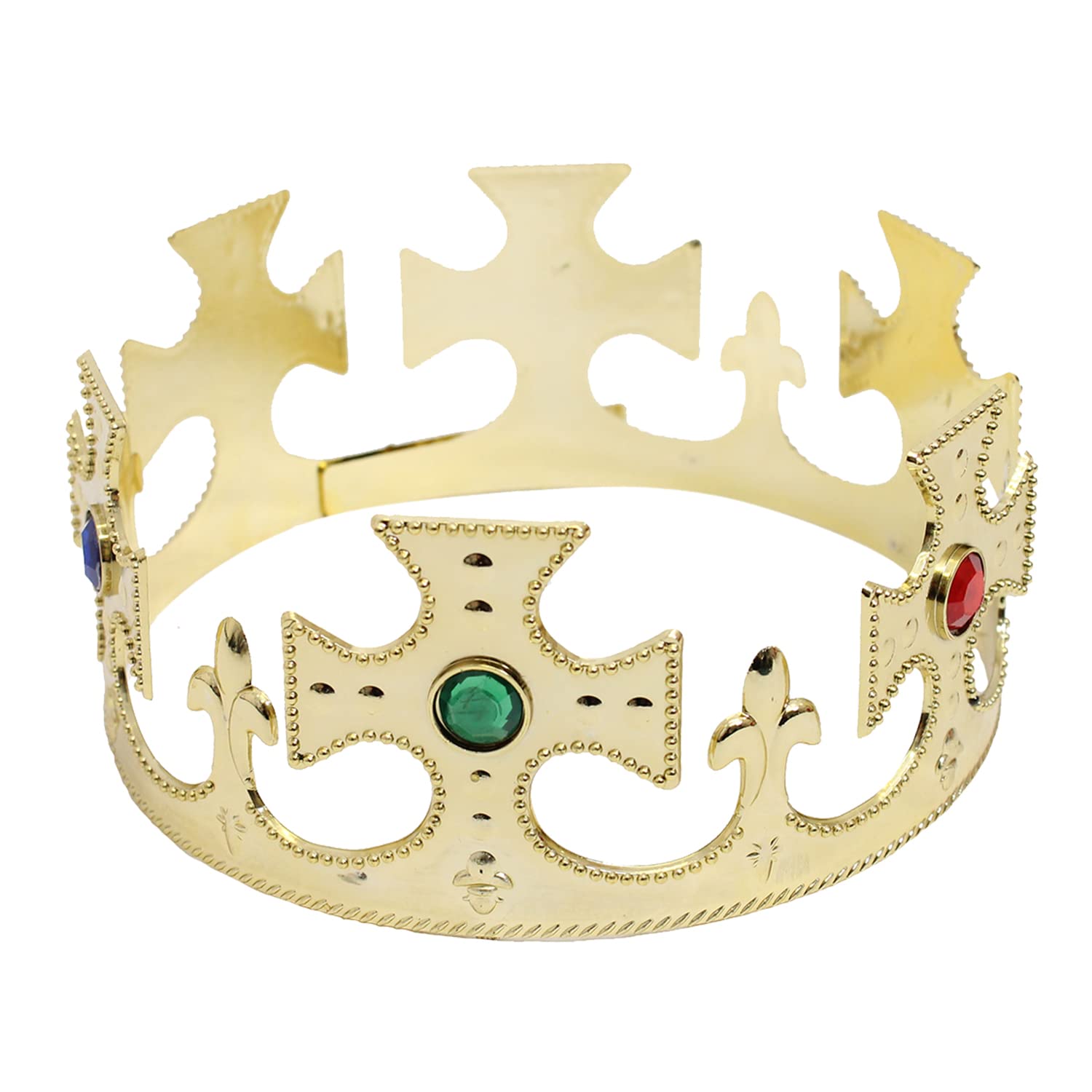 King's Crown - Pack of 1 - Golden Plastic Crown with Attached Jewels - King's Street Party Fancy Dress Costume Accessory VE DAY COMMONWEALTH