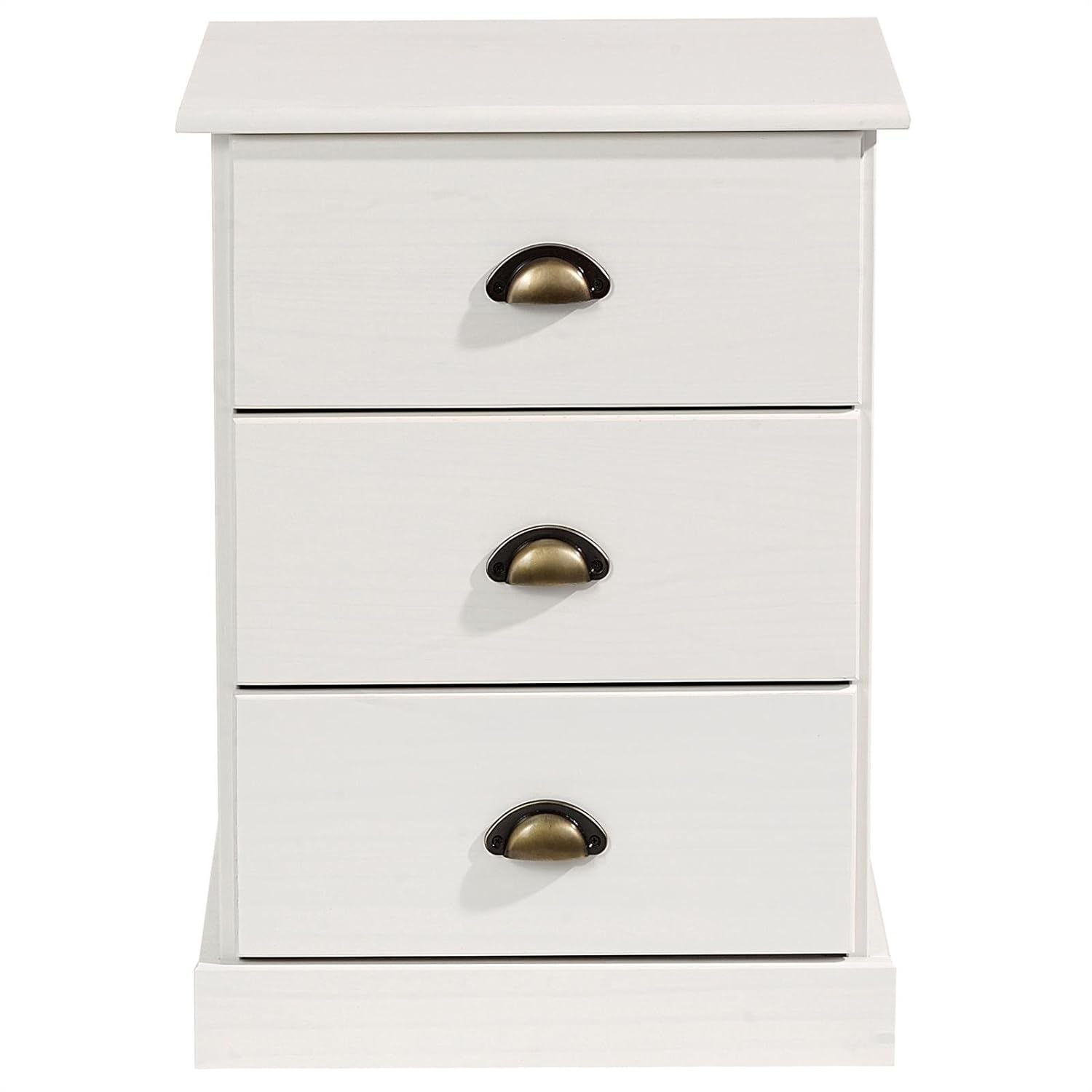 IDIMEX Nachtkommode Nachttisch Nachtkästchen Paris, Kiefer massiv weiß lackiert, mit 3 Schubladen