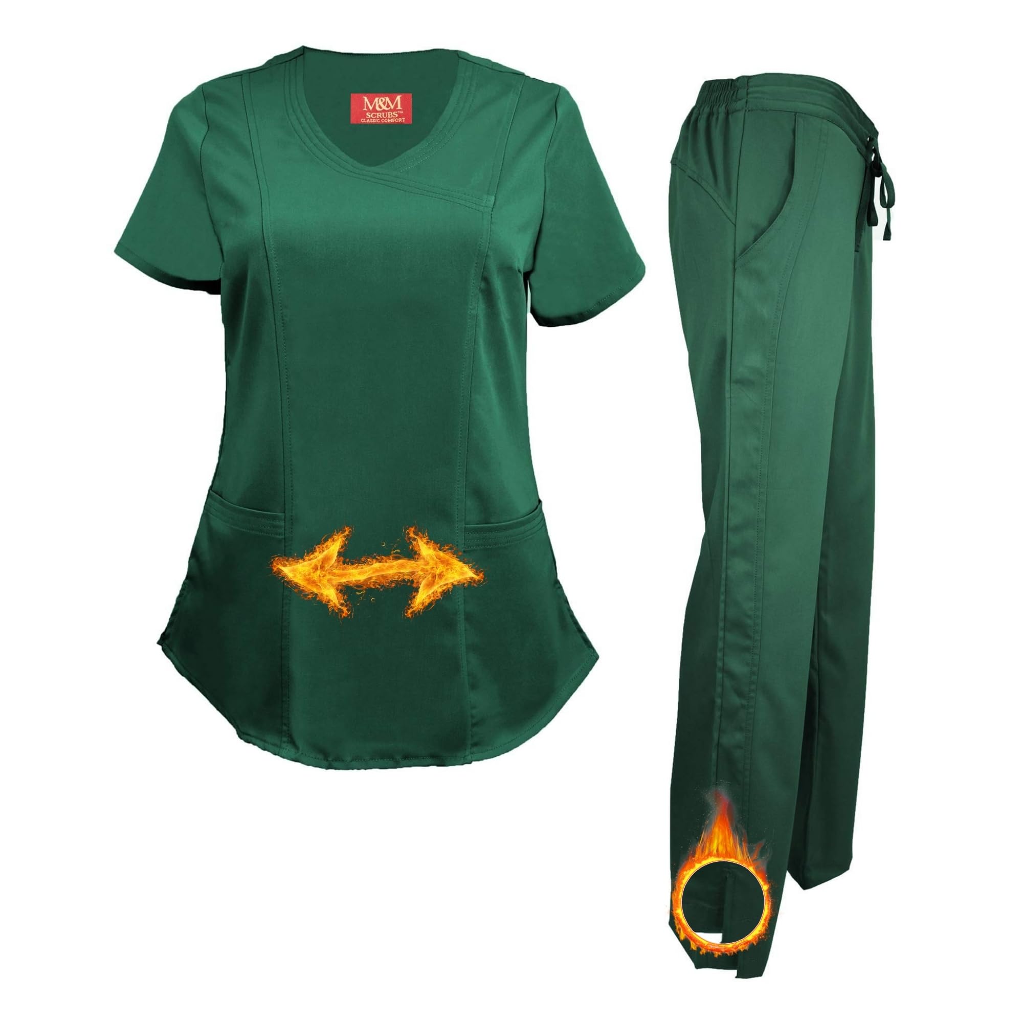 M&M SCRUBS Women's Ultra Soft Modern Fit Mock Wrap Scrub Set (Hunter Green, Large)