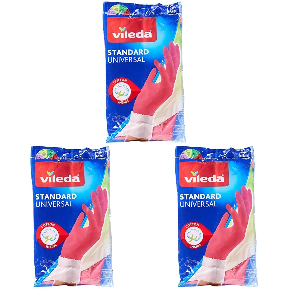 Vileda 131429 Standart Eldiven,%100 Doğal Lateks, M 3lü paket