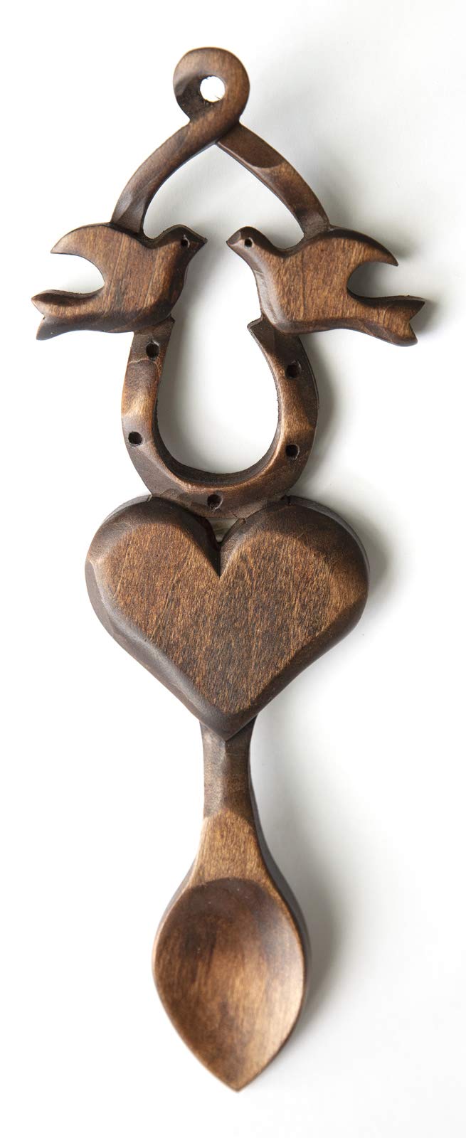 Cadwyn Welsh Love Spoons Brown Lovebirds Love Spoon - Free Engraving Of Names & Date On Welsh Love Spoons