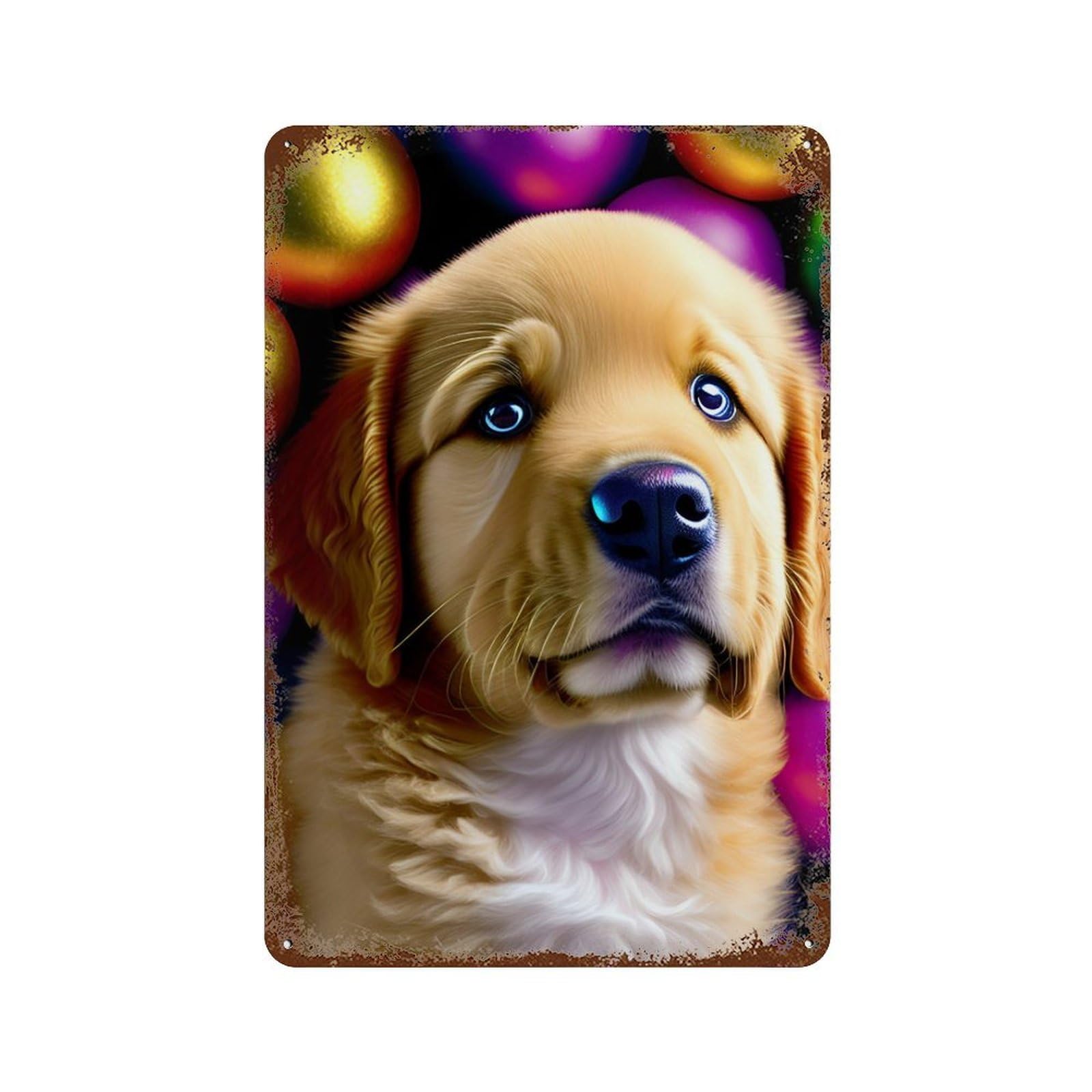 Golden Retriever Puppy Wall Art 11.8"x7.9" Weathered Tin Sign, Shabby Chic Decor for Farmhouse, Kitchen And Entryway Decor