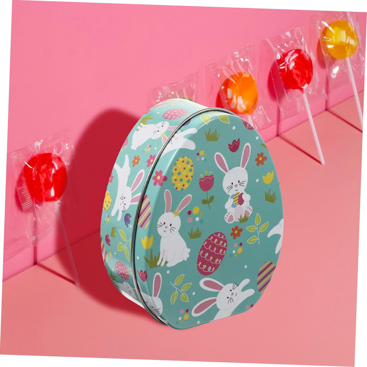 Barattoli Con Coperchio A Forma Di Coniglio Pasquale, Scatole In Metallo Per Biscotti E Snack, Rosa Con Dettagli Festivi
