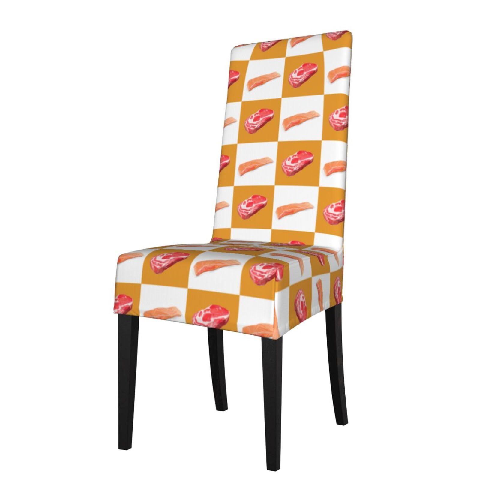 LKYMOH Delicious Salmon And Steak, Chair Covers Stretch Chair Slipcovers for Dining Room, for Party Pet Protection Universal Fit Soft Polyester