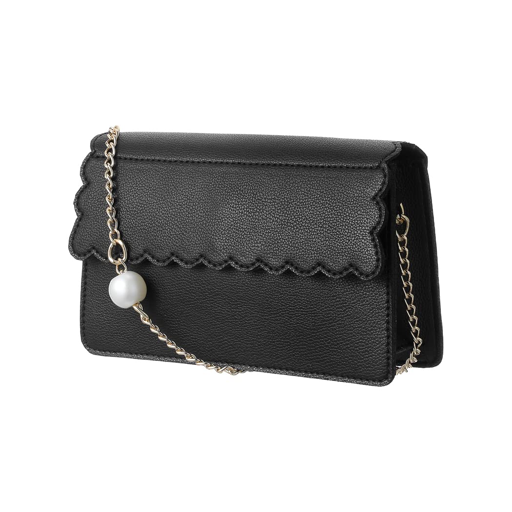MINISO Sling Bag for Women Stylish Wave Pattern Flap Crossbody Bag with Bead Chain, Maiden Style Girls & Womens Side Bag (Black) (B0BB21K8NM) Amazon Price History, Amazon Price Tracker