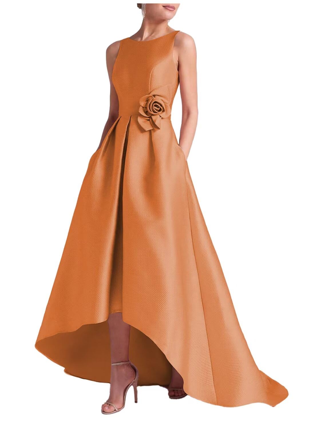 Womens Hi Low Prom Dress with Pockets Crew Neck A Line Forma Eveningl Dress Elegance Wedding Guest Dress