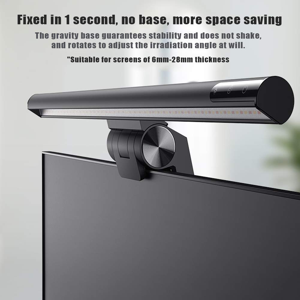 E-Lectura Lámpara LED De Tareas, Alimentación USB Monitor Light Bar, Parpadeo De Ojos-Care Luz Brillo Y 3 Ajuste De Temperatura De Color, para Los Niños, Staffs Oficina Y Estudiantes,Negro