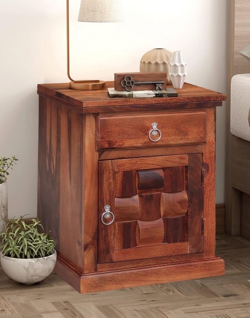 niwar Bed Side Table (niwar desine, Natural sheesham Wood) | niwar bedside table, 1 Drawer & 1 Door-image-48