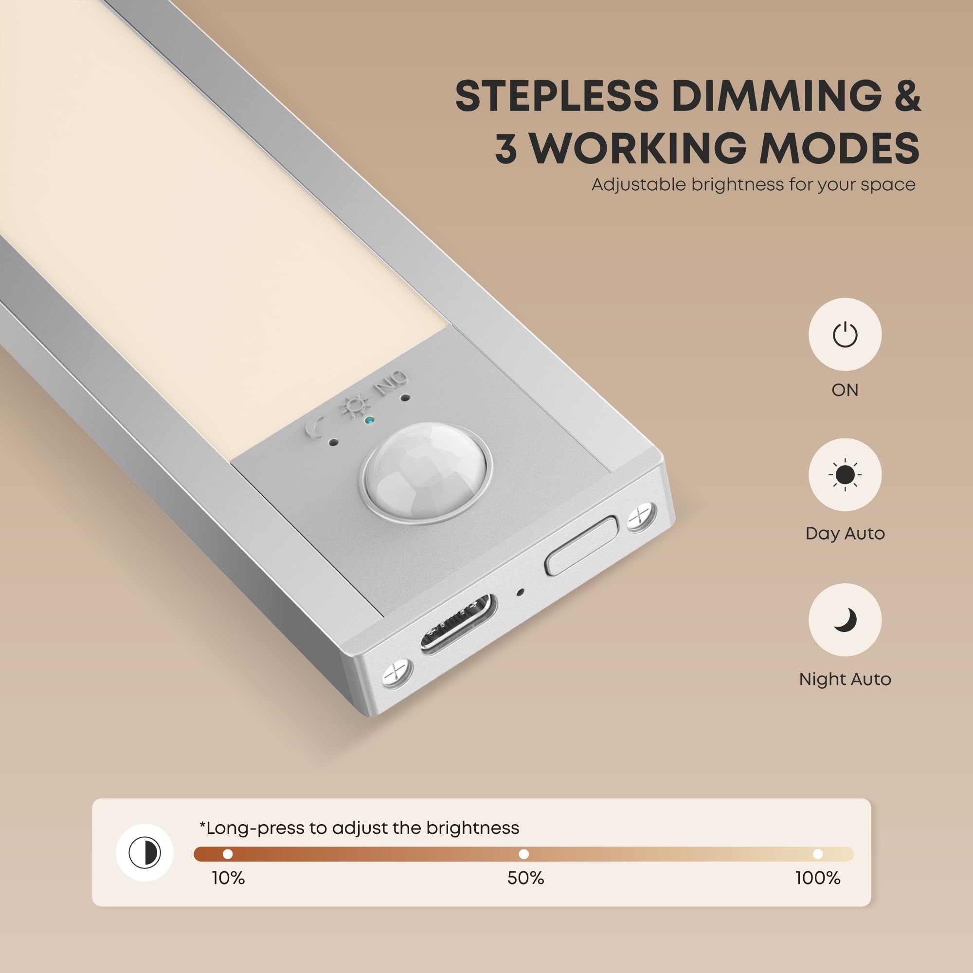 LROLTEF Luce LED Sottopensile Cucina 4000K 21CM Sensore di Movimento per Luci 1500mAh 32 LED Luce Armadio Lampada Dimmerabile per Cucina Scale Soggiorno Bagno Camere da Letto | 2 Pezzi Argento