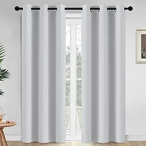 Yakamok Blackout Curtains Greyish White Room Darkening Thermal Insulated with Grommet Top Window Drapes for Living Room,42W x 84L,2 Panels