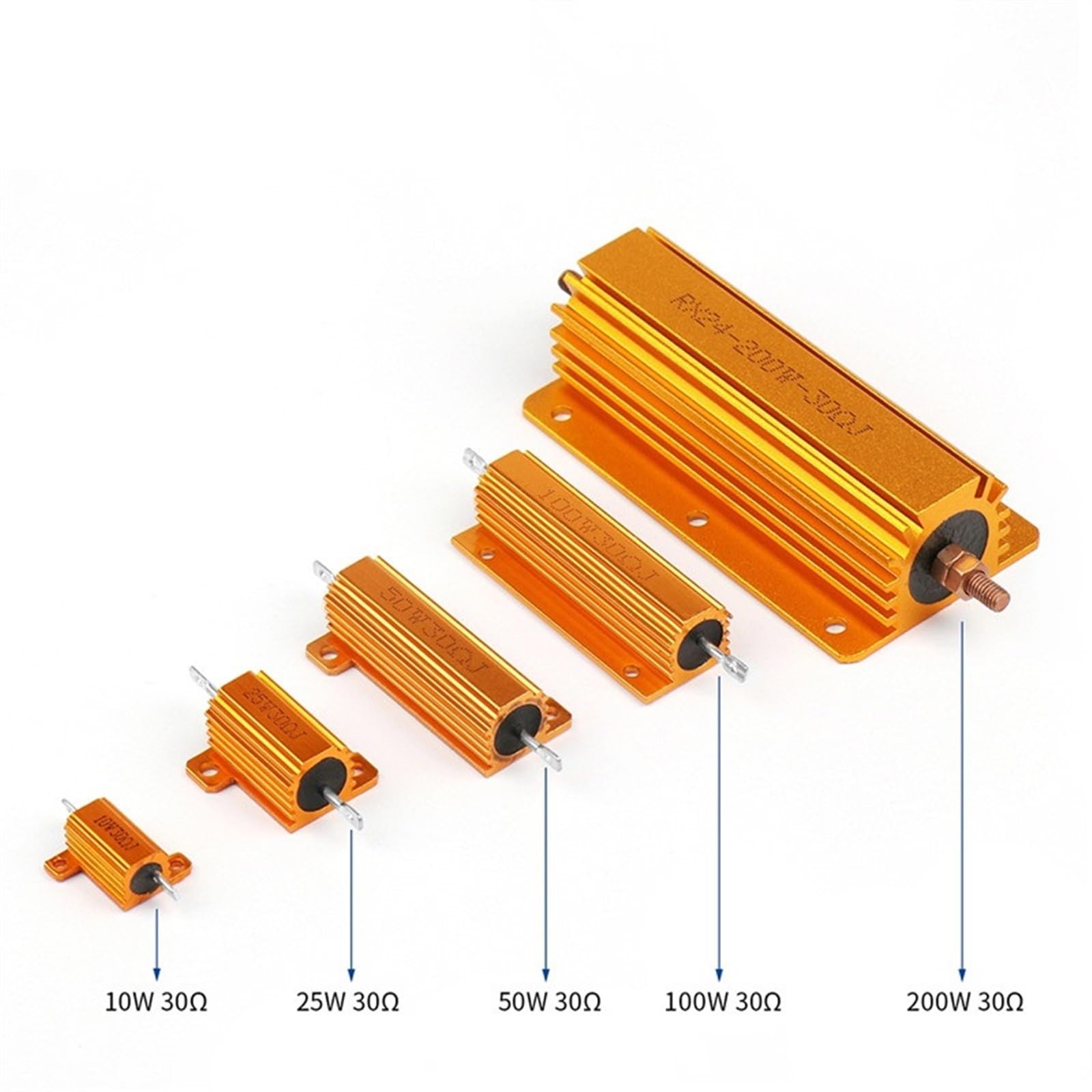 AVIMYA 10pcs RX24 100Watt 8R 8OHM 100 Watt Metal Shell Aluminum Gold Resistor High Performance Heat Sink Resistor Golden Heat Sink Resistor