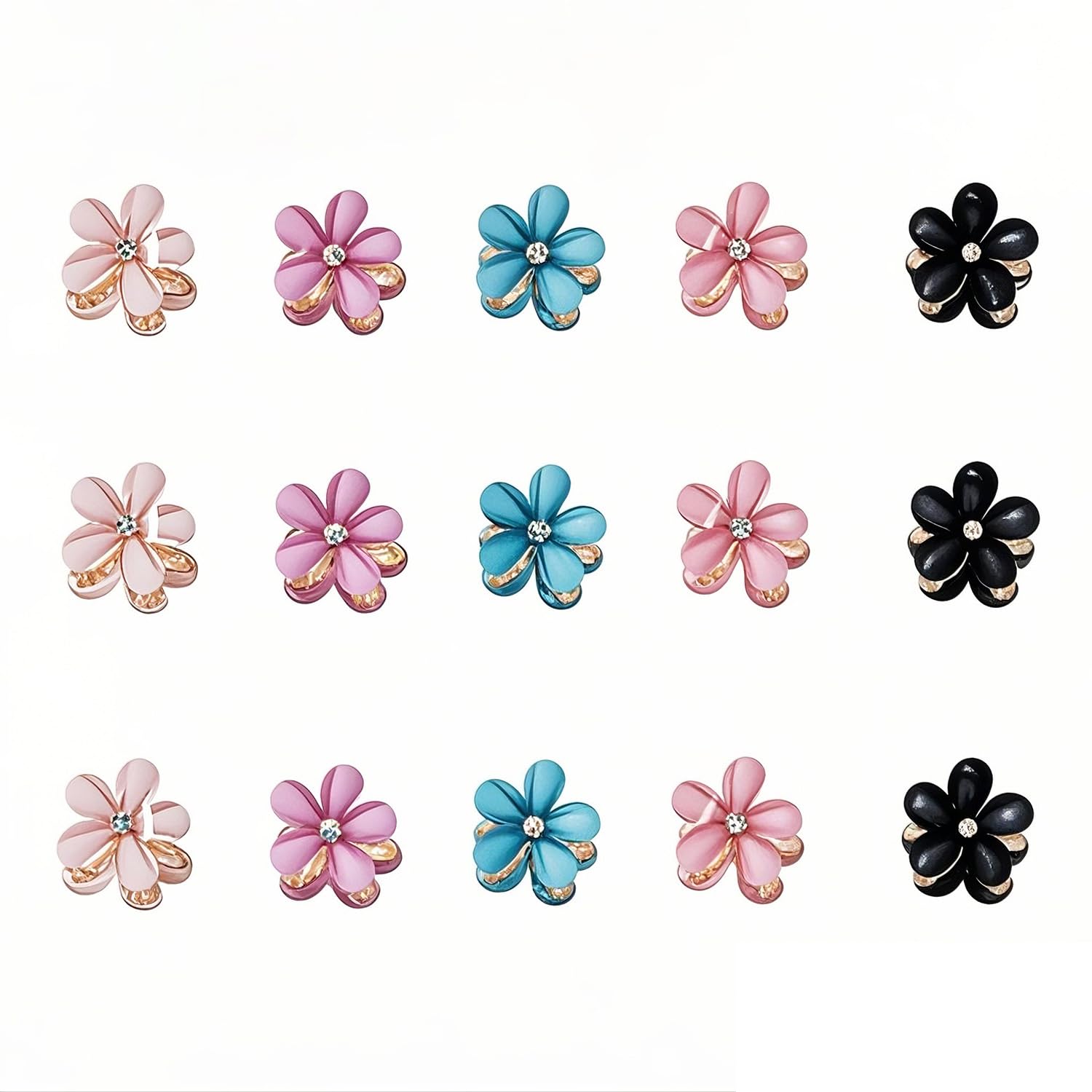 Doromy Floral Pearl Barrette 15 Packs Crystal Hair Clips, Mini Flower Crystal Claw Clip Small Barrettes for Women's and Girls Hair Accessories