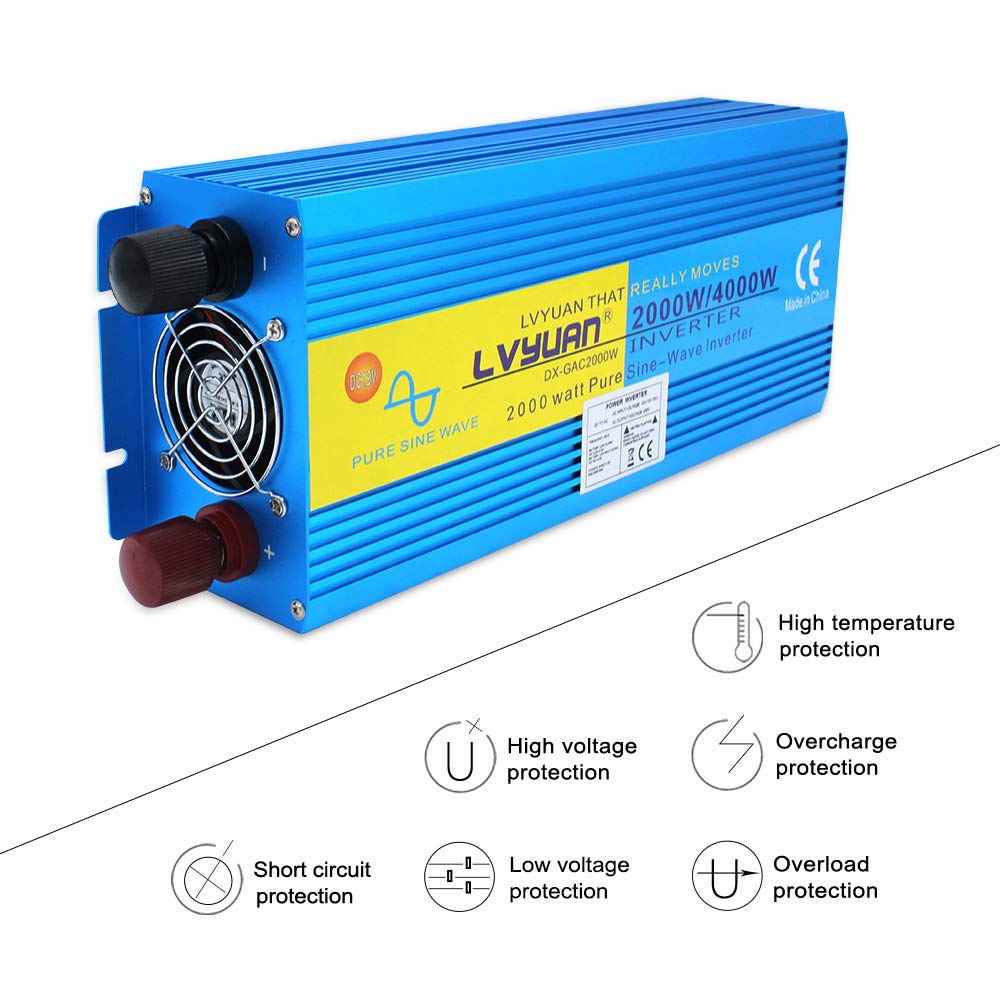 Cantonape Inverter di corrente onda sinusoidale pura 2000 w 4000 w trasformatore da 12 V a 220 V 230 V con telecomando e 2 prese e LED LCD per campeggio, tende, gite in barca