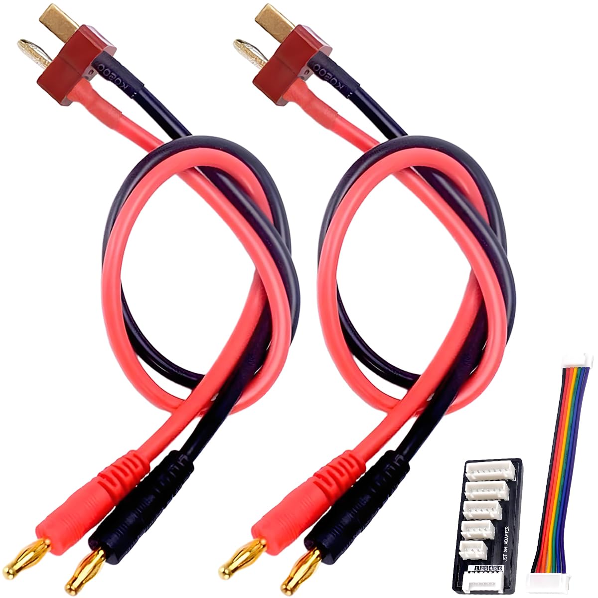 ZHUROUPU 2Pcs T-Plug Deans Style to Banana Plug Battery Charging Cable, 14AWG T-Plug Connector to 4mm 4.0mm Banana Plugs 30cm/11.8in Silicone Cable for RC Lipo Battery Helicopter Quadcopter