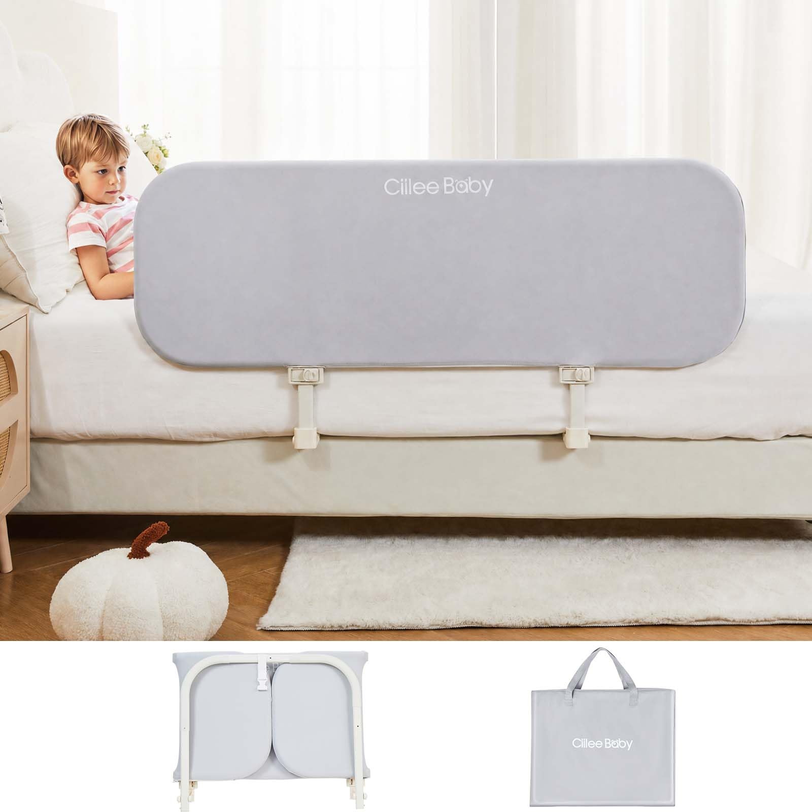 GUUSII HOME Barrera Seguridad Niños Cama Portatil Barandilla para Camas Bebe Anticaida Abatible Valla Protector Cama Fácil de Montar Extensible Quitamiedos Cama Infantil de Viaje