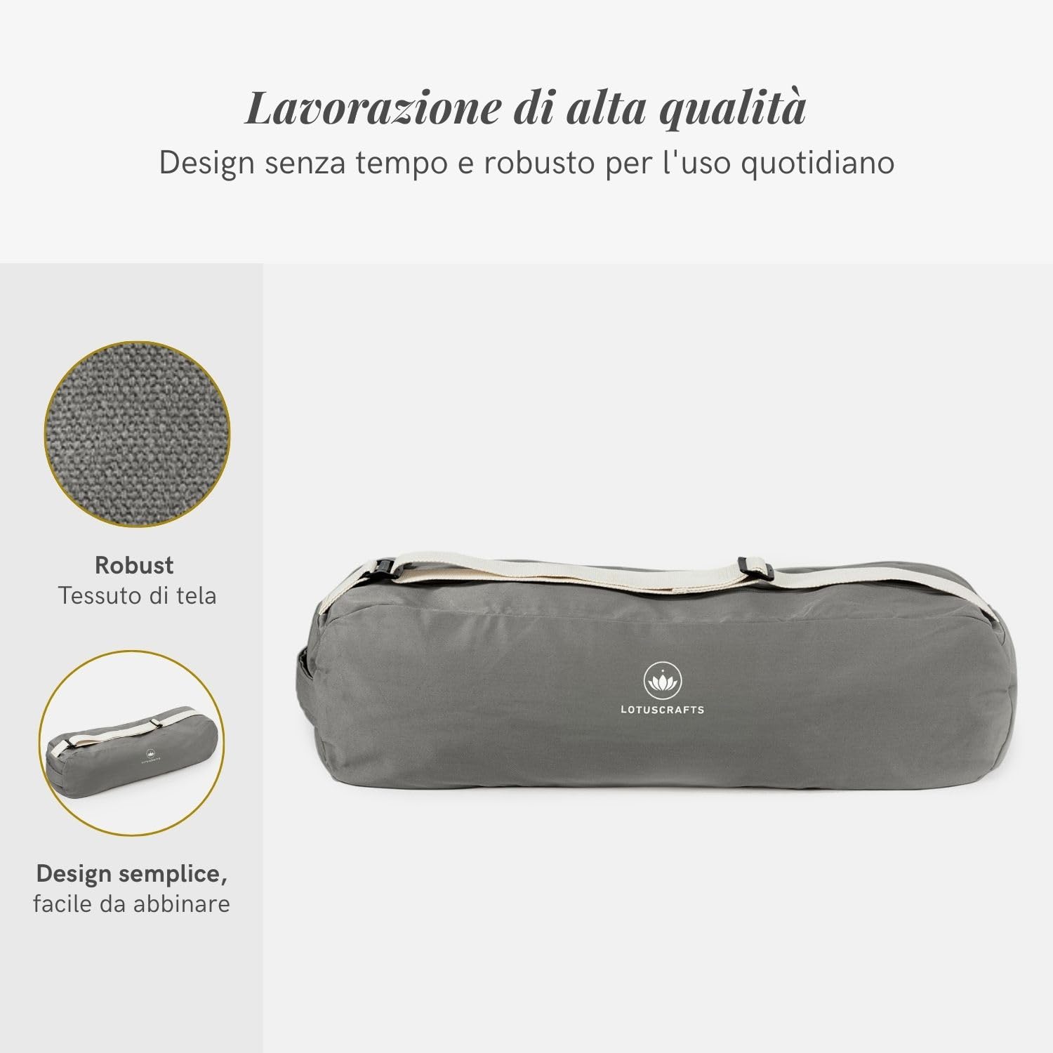 Lotuscrafts Borsa per yoga in cotone biologico, modello Pune, per tappetini yoga e accessori, equosolidale ed ecologica, certificata GOTS