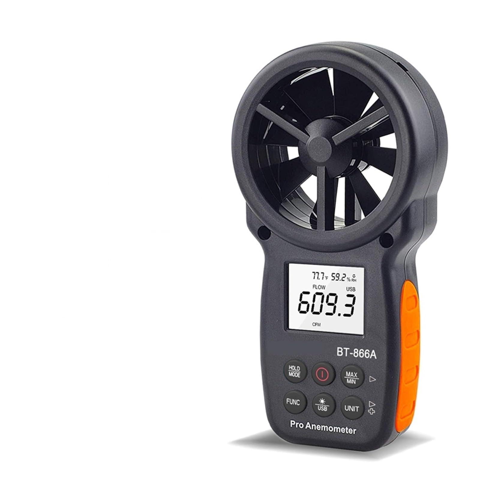Anemómetros, Anemómetro digital portátil con medidor de CFM y conexión USB. Medidor de flujo de aire que mide la temperatura y velocidad del viento.