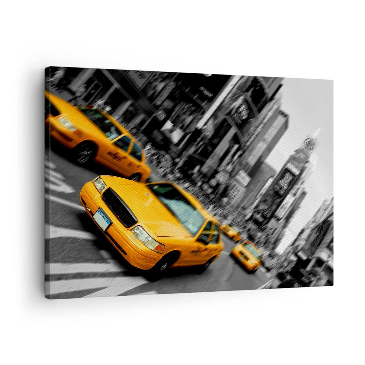 Cuadro sobre Lienzo 70x50cm Horizontal Arquitectura Blanco y Negro - 2178 | América Taxi Ciudad Cuadro Decorativo Arte mural Decoración del Hogar Salón Dormitorio Cocina Oficina Cuadros de Pared Estilo
