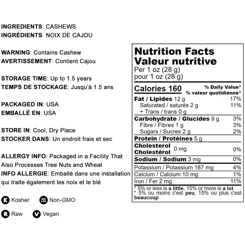 Miniatura 4 de Anacardos crudos, 4 libras, verificados sin OMG, frutos secos enteros de lujo, sin sal, aperitivo elegante sin tostar, tamaño W-320, Kosher, vegano,