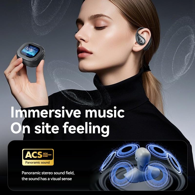 Micool Auricolari aperti con touch screen, wireless, con clip, Bluetooth 5.4 con batteria a lunga durata, suono direzionale e display HD per un'esperienza musicale coinvolgente