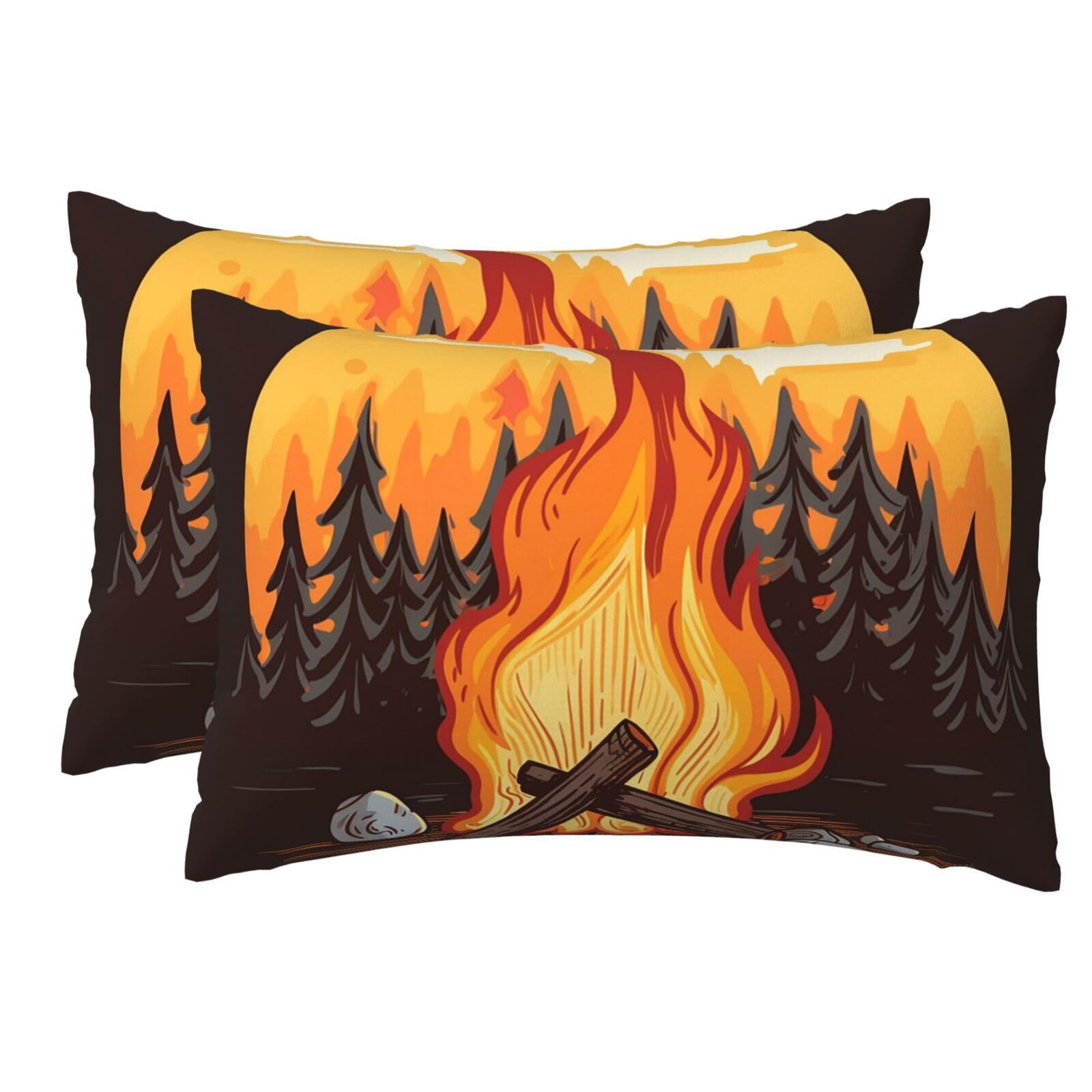 2 Pack Pillow Cases with Hidden Zipper, Soft Breathable Pillow Covers for Hair and Skin, Bonfire Pillowcases 12"x18" Bed Pillow Protectors Cover for Sleeping Gifts