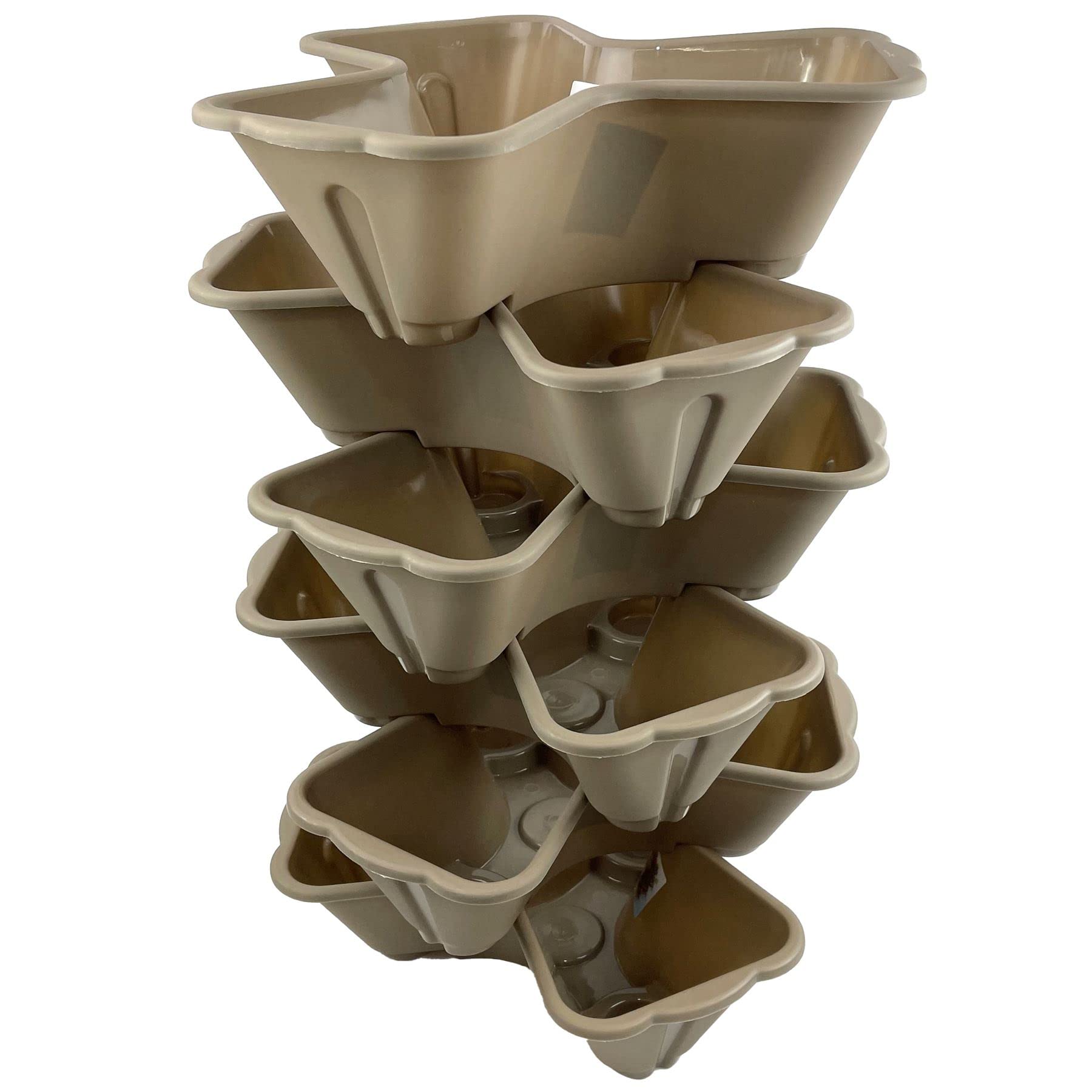 Faboer 6 x Strawberry Planter Trio 3 Pot Tri-Pot Stacking Pot for Herb Flower Bedding Indoor Ourdoor Garden (Brown)