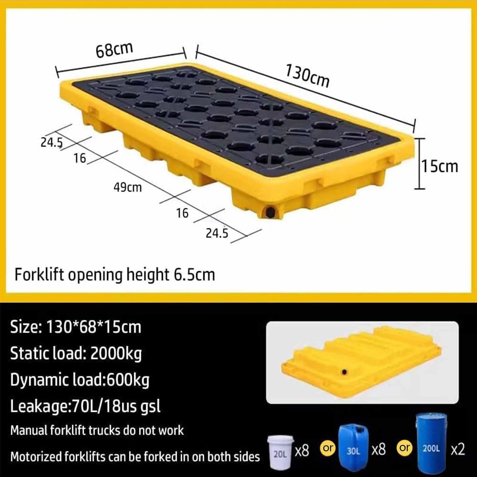 Pallet modulare con tasche per carrelli elevatori e scarico a prova di perdite staccabile Spedizione & StoraPlatform per movimentazione e trasporto efficienti