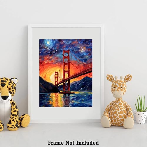 Miniatura 4 de Bestbuddy Pet 8X10 Noche estrellada sin marco Puente Golden Gate San Francisco Landmark California Tourist World Tour Familiar Pintura al óleo