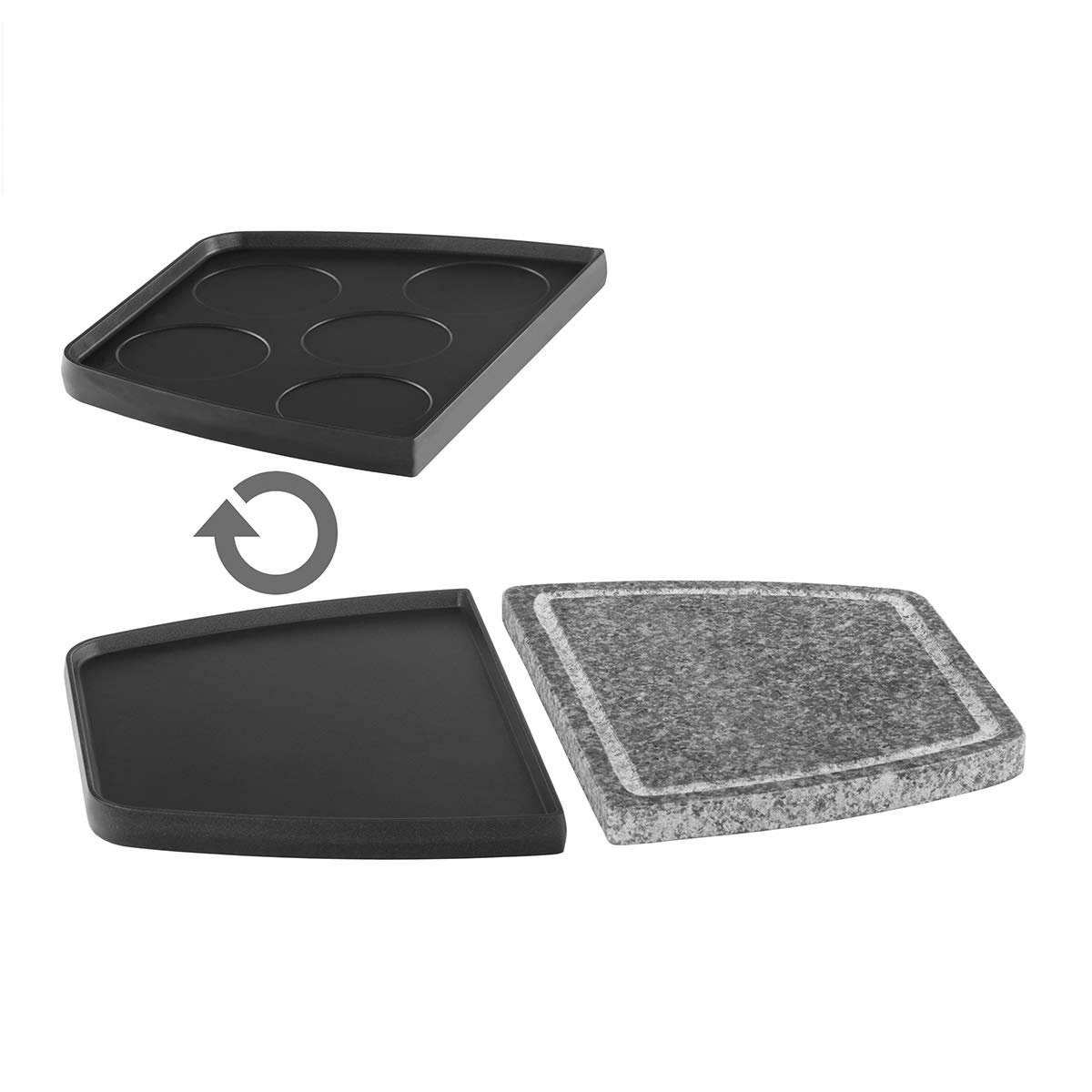 Cloer 6435 Griglia per Raclette con Piastra in Pietra Naturale e in Alluminio Pressofuso, 1200 W, padelline con rivestimento antiaderente