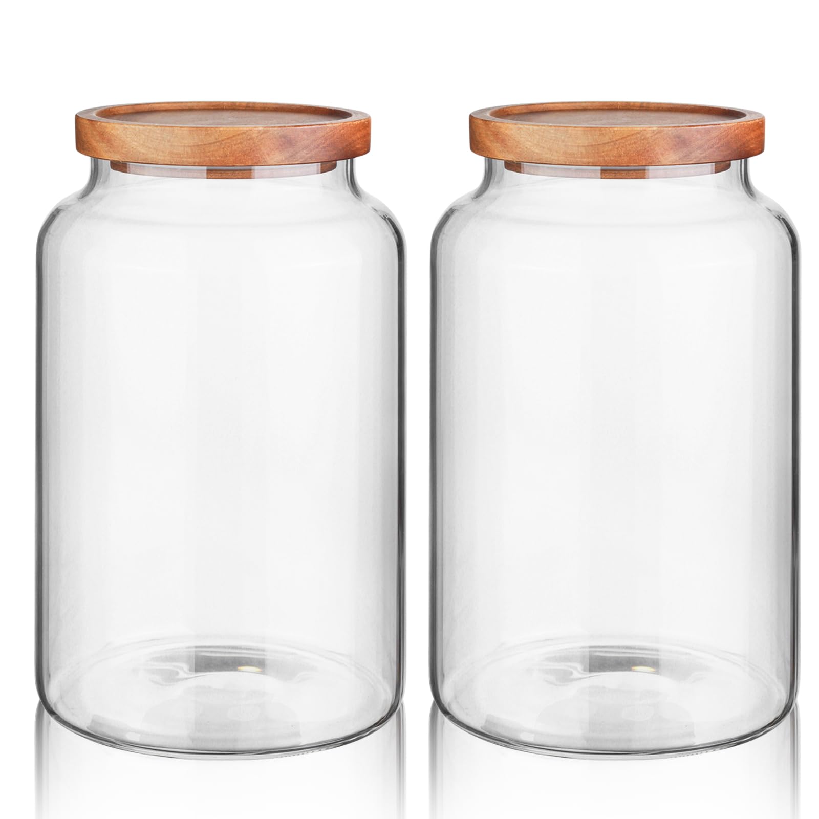 Labina Barattoli in vetro con coperchio in legno, contenitori in vetro a collo largo con coperchio, ermetici con coperchio per zucchero, biscotti, spaghetti, noci e caramelle, 2 x 2600 ml