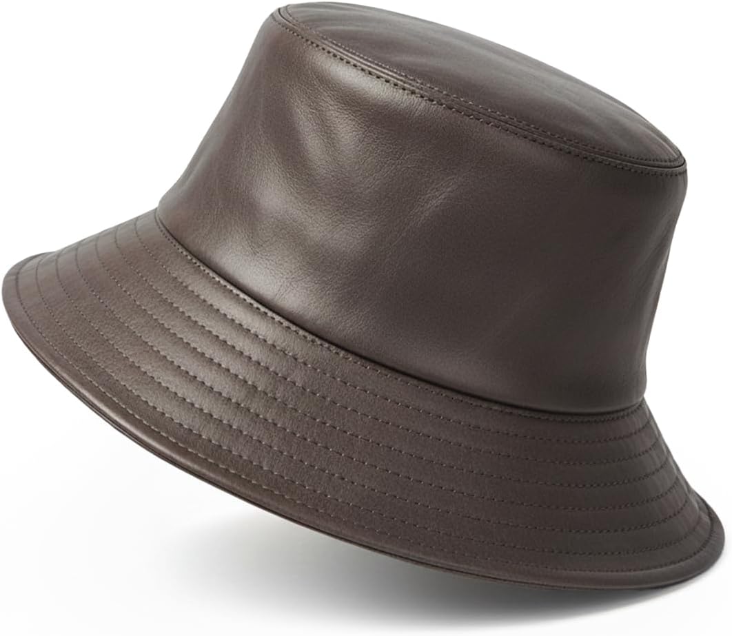 Zylioo XXL PU Leather Bucket Hat for Big Heads, Large Waterproof Floppy Brim Travel Hat with Thin Fleece Lining Packable