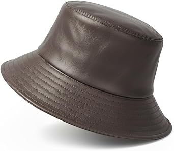Zylioo Large Unisex Fashion Bucket Hat for Men Women,Big Heads PU Leather Rain Hat Waterproof Fishmen Cap Brown