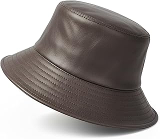 Zylioo XXL PU Leather Bucket Hat for Big Heads, Large Waterproof Floppy Brim Travel