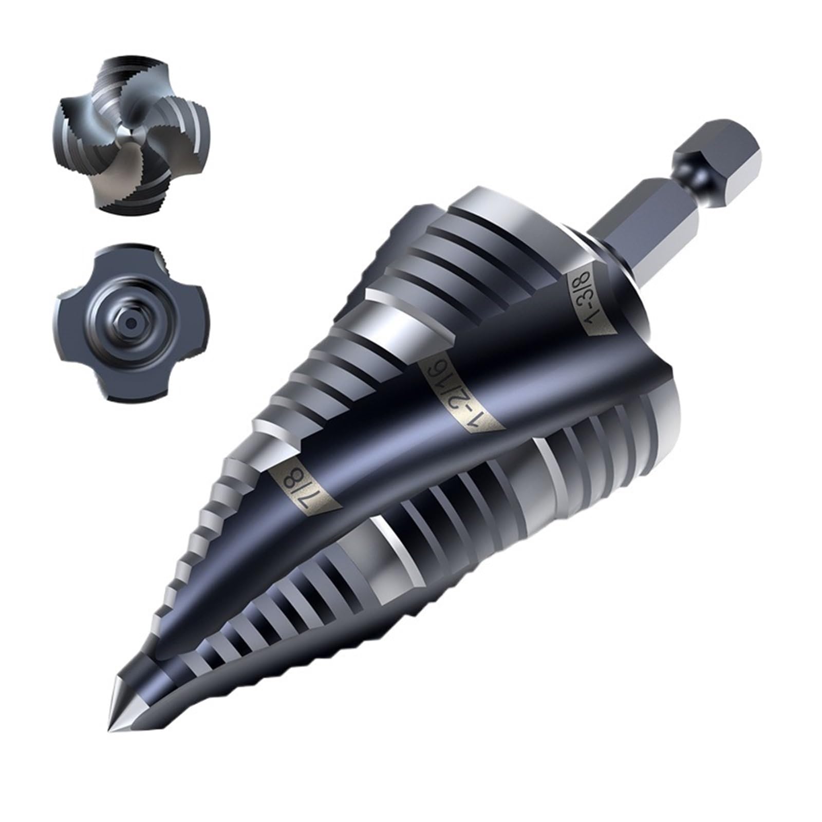 Punta A Scalare Punta Da Trapano A Gradini HSS Al Cobalto M35 | Punta a gradino Unibit con 4 scanalature a spirale da 1/8"-1/2" Gambo da 1/4" rivestito in Tiain resistente all'usura(OR03)