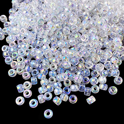 300 Pieces Pony Beads AB Colors Acrylic Spacer Beads for DIY Crafts Braids Bracelet Jewelry Making (6x9mm Clear AB)