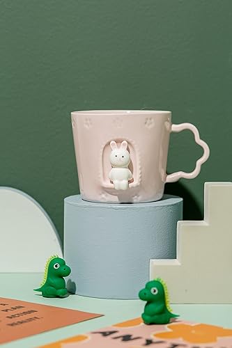 Miniatura 5 de DIHOclub Taza de cerámica de conejo con ventana de animales y dibujos animados, hecha a mano, regalo de vacaciones y cumpleaños para hija, hijo,