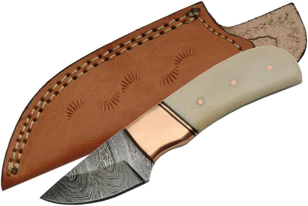 SZCO Supplies Bone/Copper Damascus Steel Skinning Knife Damascus Steel Knife