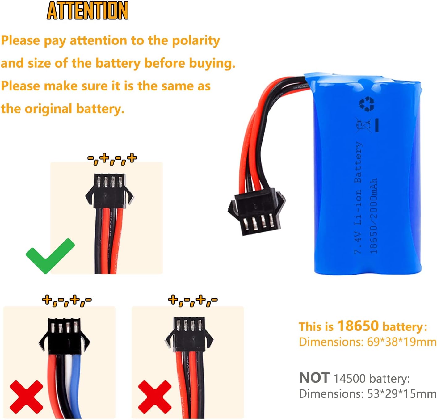 2000mAh 7.4V Electric Water Gun Battery 2S 15C Li-ion Battery with SM-4P Plug Fit for Electric Water Gun High Capacity RC Batteries with 2 USB Battery Chargers