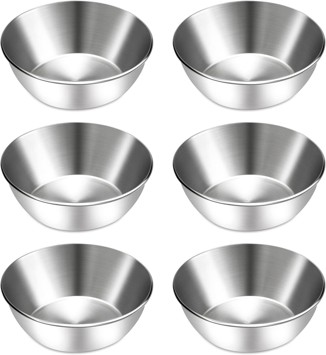 BILLIOTEAM 6 Pcs Stainless Steel Sauce Dishes, Round Seasoning Bowls, Mini Appetizer Plates, Sushi Dipping Bowl Mixing Saucers (3.15 x 1.18 Inch)