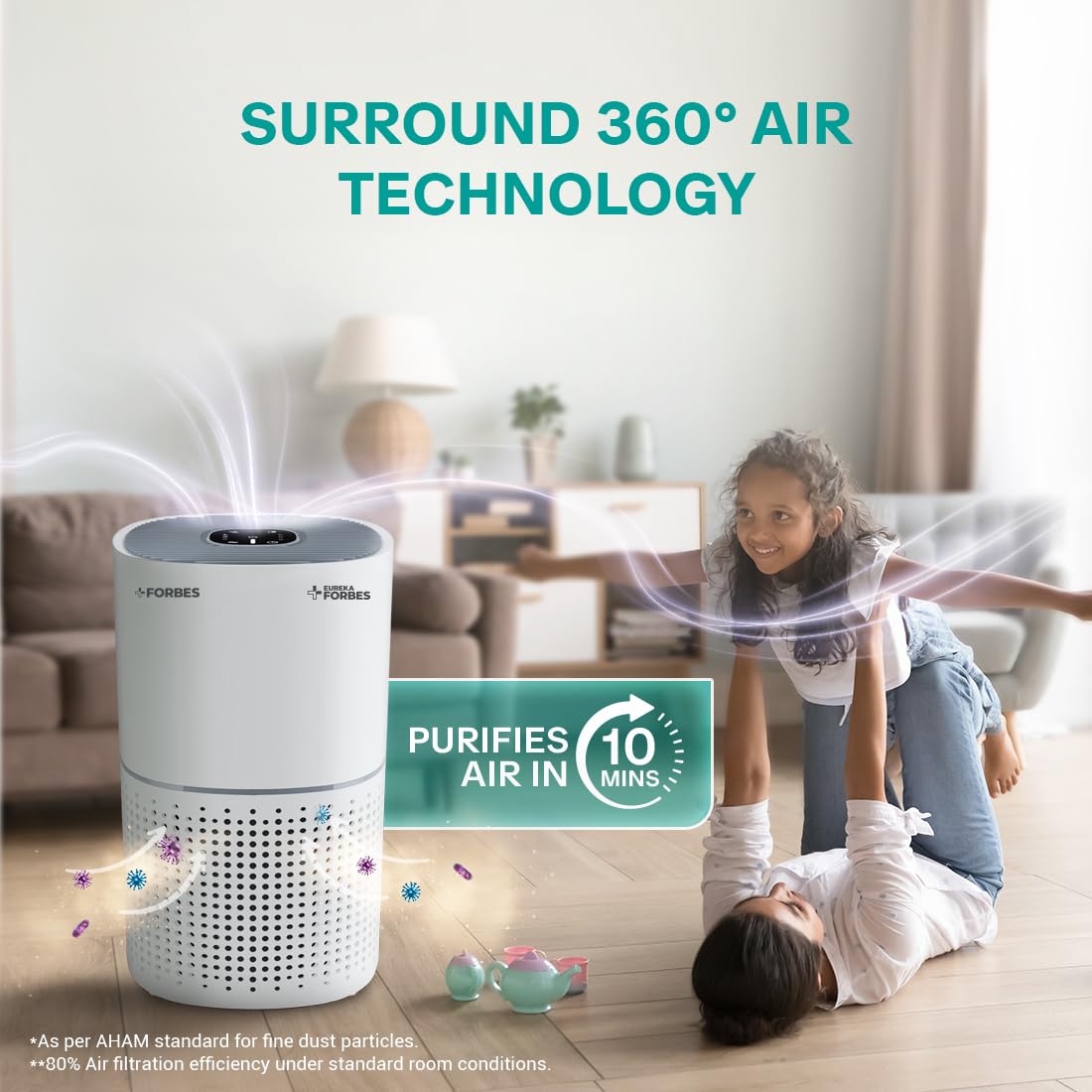 Eureka Forbes 270 Air Purifier for Home |True HEPA H13 Filter & Real-time AQI Indicator |1.5-2 Yrs Filter Life* | Removes 99.97% PM2.5, Dust, Allergens, Bacteria & Pollen | Covers up to 365 Sq.Ft 4