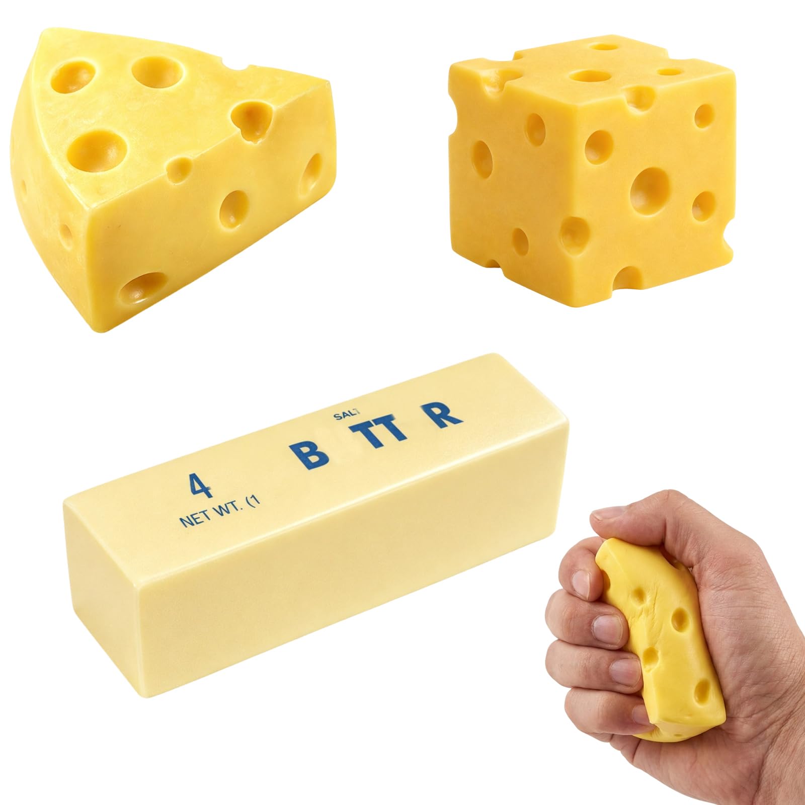 GxouQcn Cheese Fidget, Fidget Toy, 3 Piece Set Fidget Toys Adults Stress Relief, Butter Cheese Sensory Toys for Office Study Travel Relaxation
