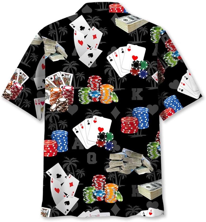 Poker Hawaiian Shirts for Men - Mens Gambling Shirt, Casino Costume, Button Up Poker Shirt - Image 3