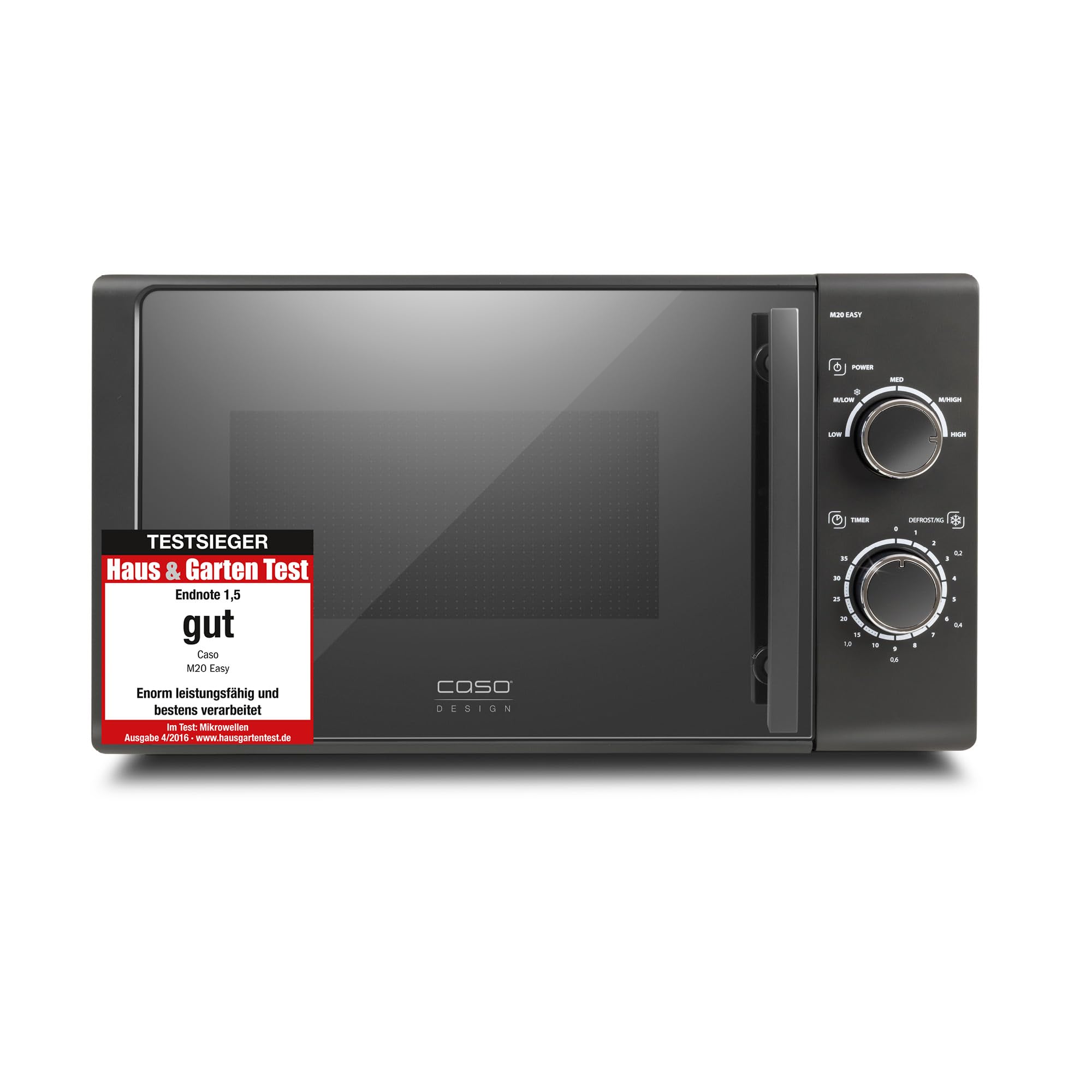 CASO M 20 EASY, Mikrowelle, 20L, 700 Watt, Drehteller Ø 25,5cm | 2 Auftauprogramme, anthrazit, Schwarz, Testsieger: Haus & Garten Test