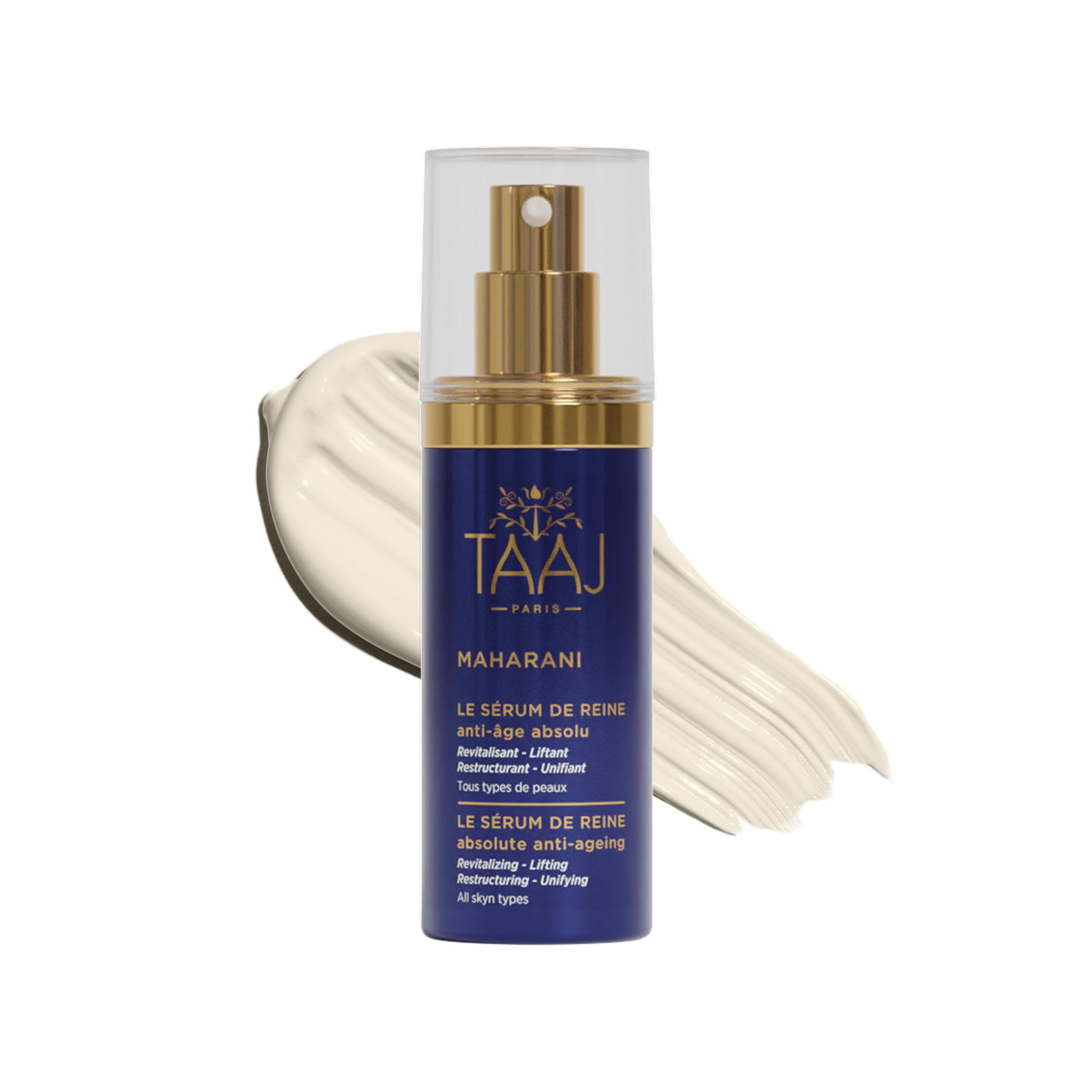 TAAJ | The Queen's serum - MAHARANI | Powerful anti-ageing actives | Deeply regenerated skin | Improved features and unified complexion | Hyaluronic acid collagen and elastin | 30 ml