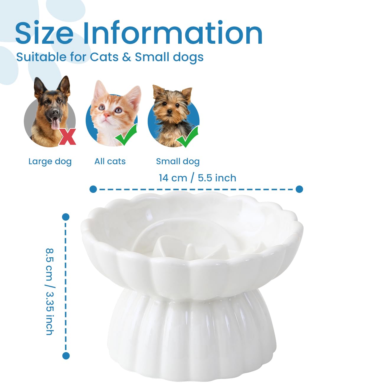 Whimsicalfox Ceramic Slow Feeder Bowl For Cats & Small Dogs - Pink Flower Design, Raised No-Slip Bowl For Dry & Wet Food - View #11