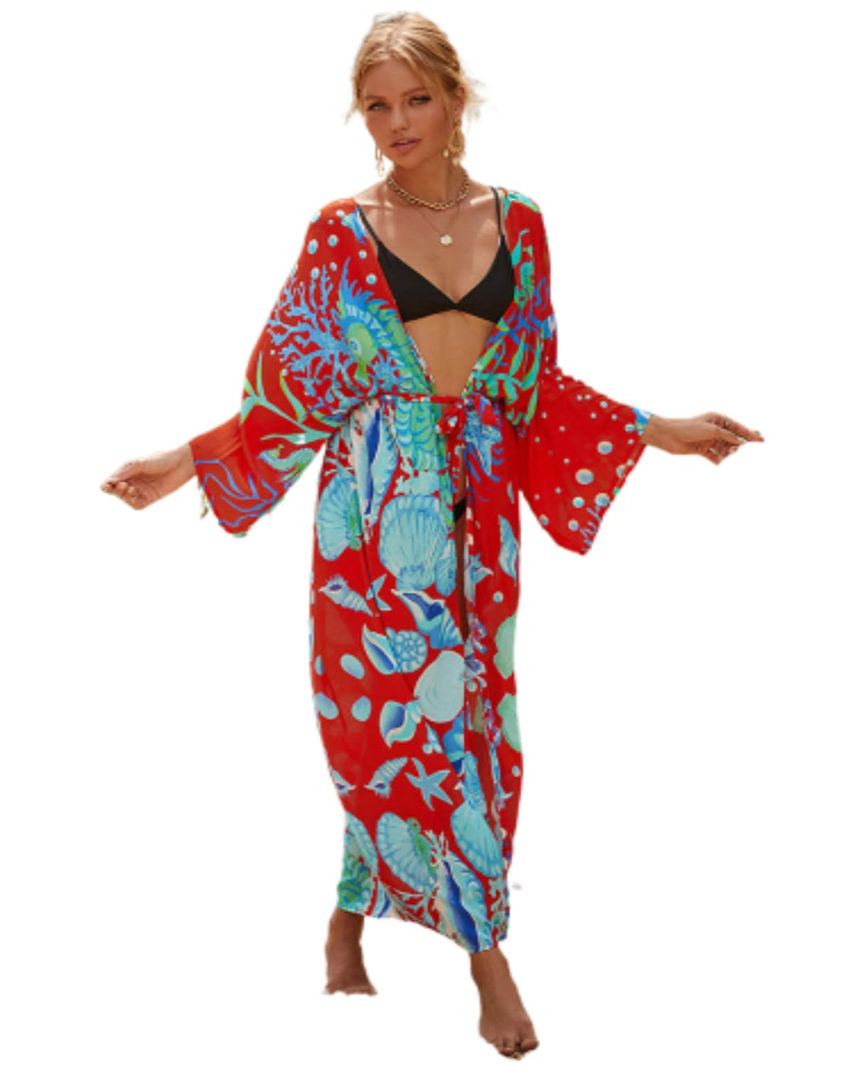 Chiic LadyWomenloose Flowy dress robe Open Front Maxi Dress Loose Beach Coverups Swimsuit Cover Up for Bathing Suit