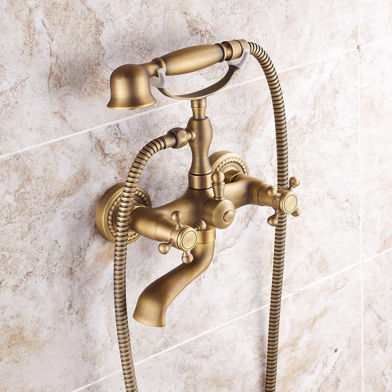 Mitigeur de baignoire mural en laiton style rétro avec double poignées croisées pour salle de bain